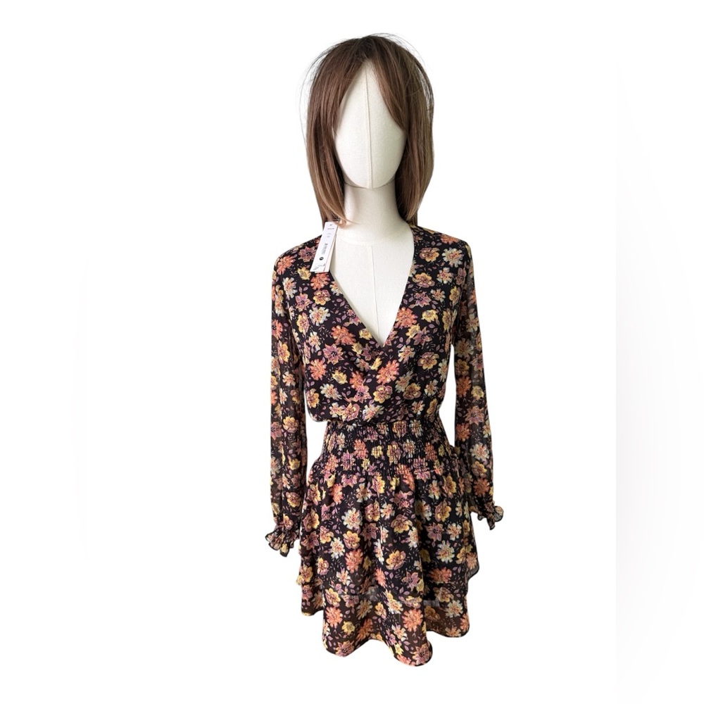 Aqua Multicolor Floral Long Sleeve Dress